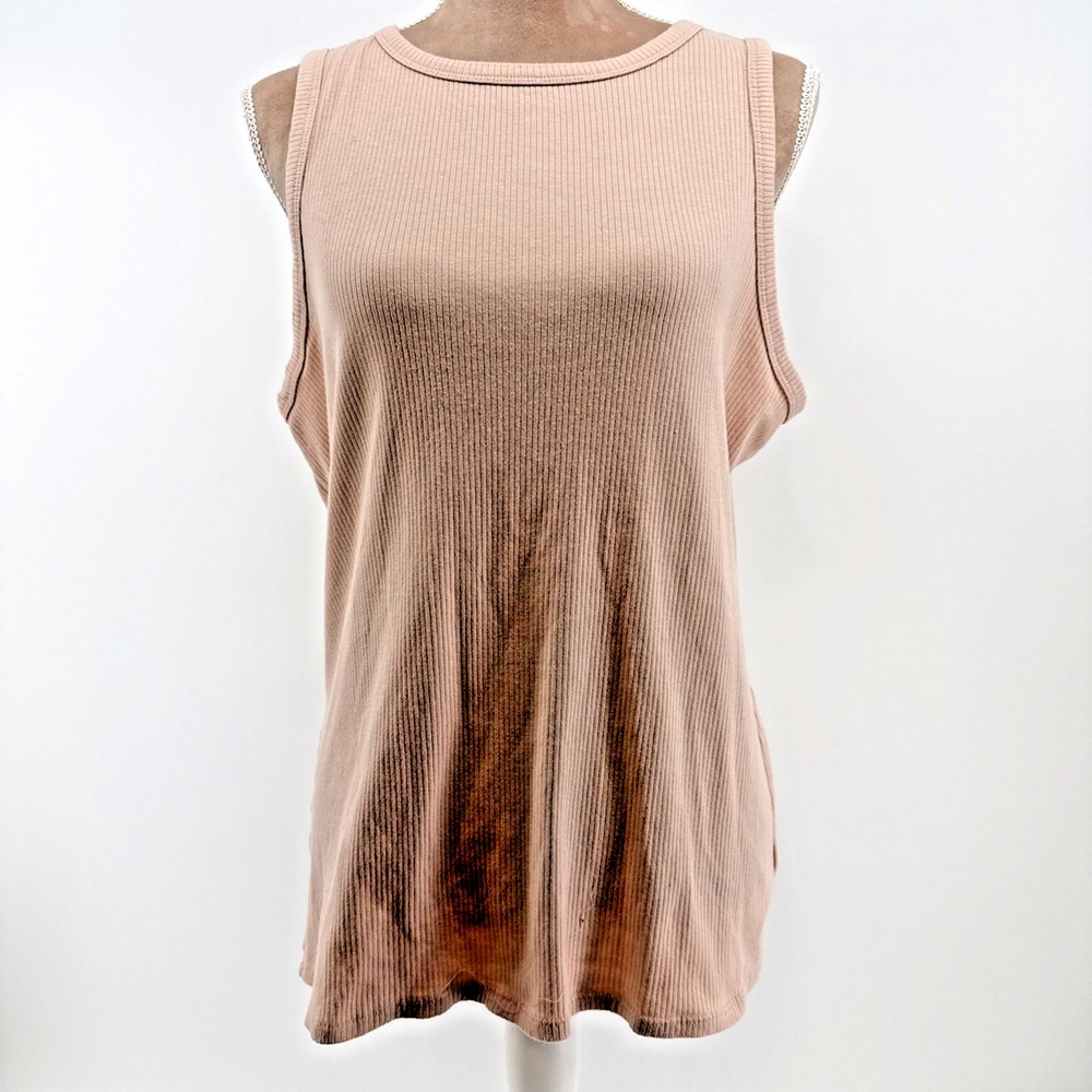 NIne West Womens XXL Light Pink Ribbed Tank Top Round Neck Feminine Classic Chic